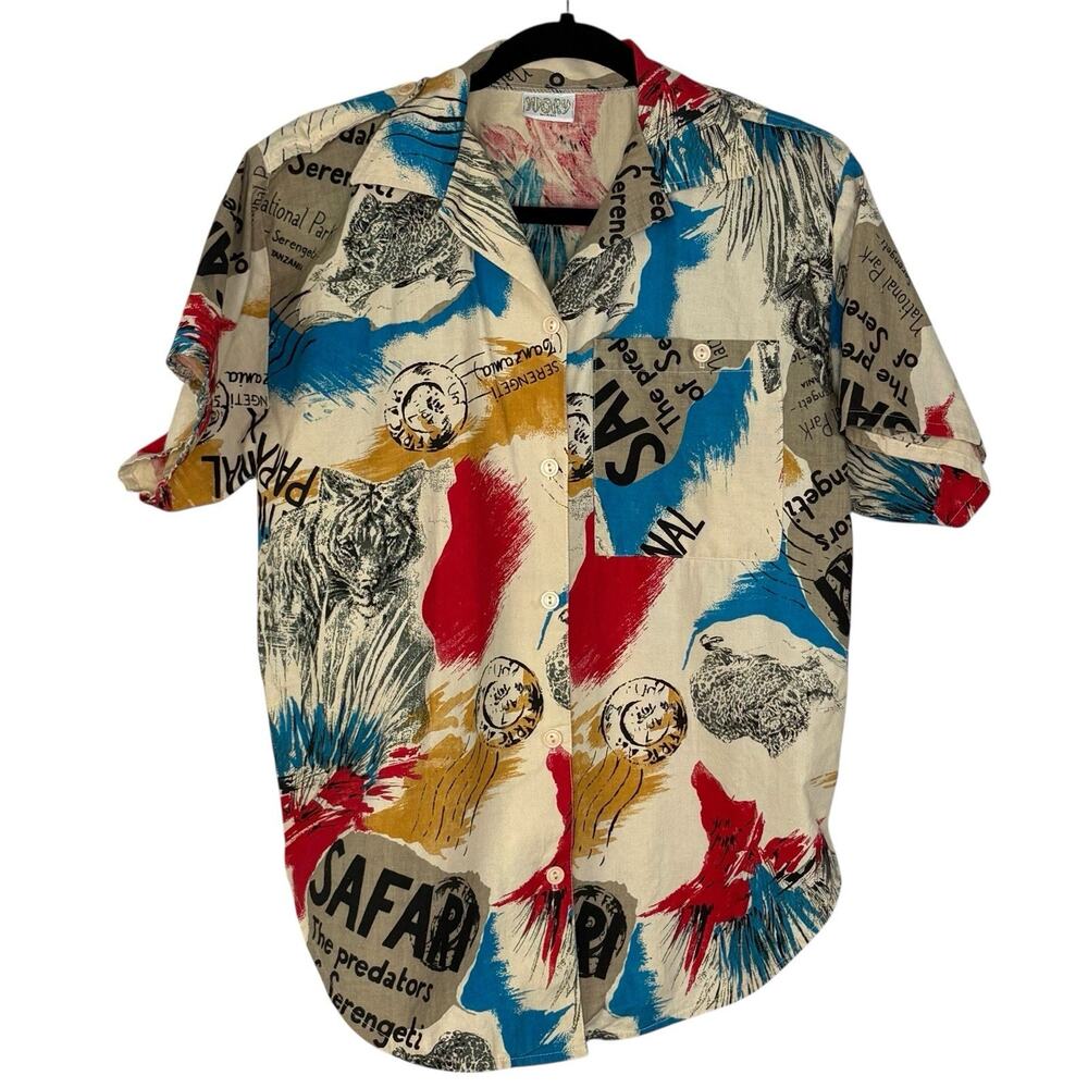 Womens Camp Shirt Safari Tiger National Park Boxy Grunge Fairy Punk Sz XL